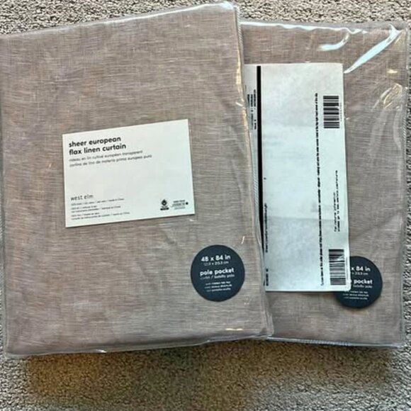 Brand New West Elm 48W x 84L European Flax Linen SHEER Drapes. Set of 2
